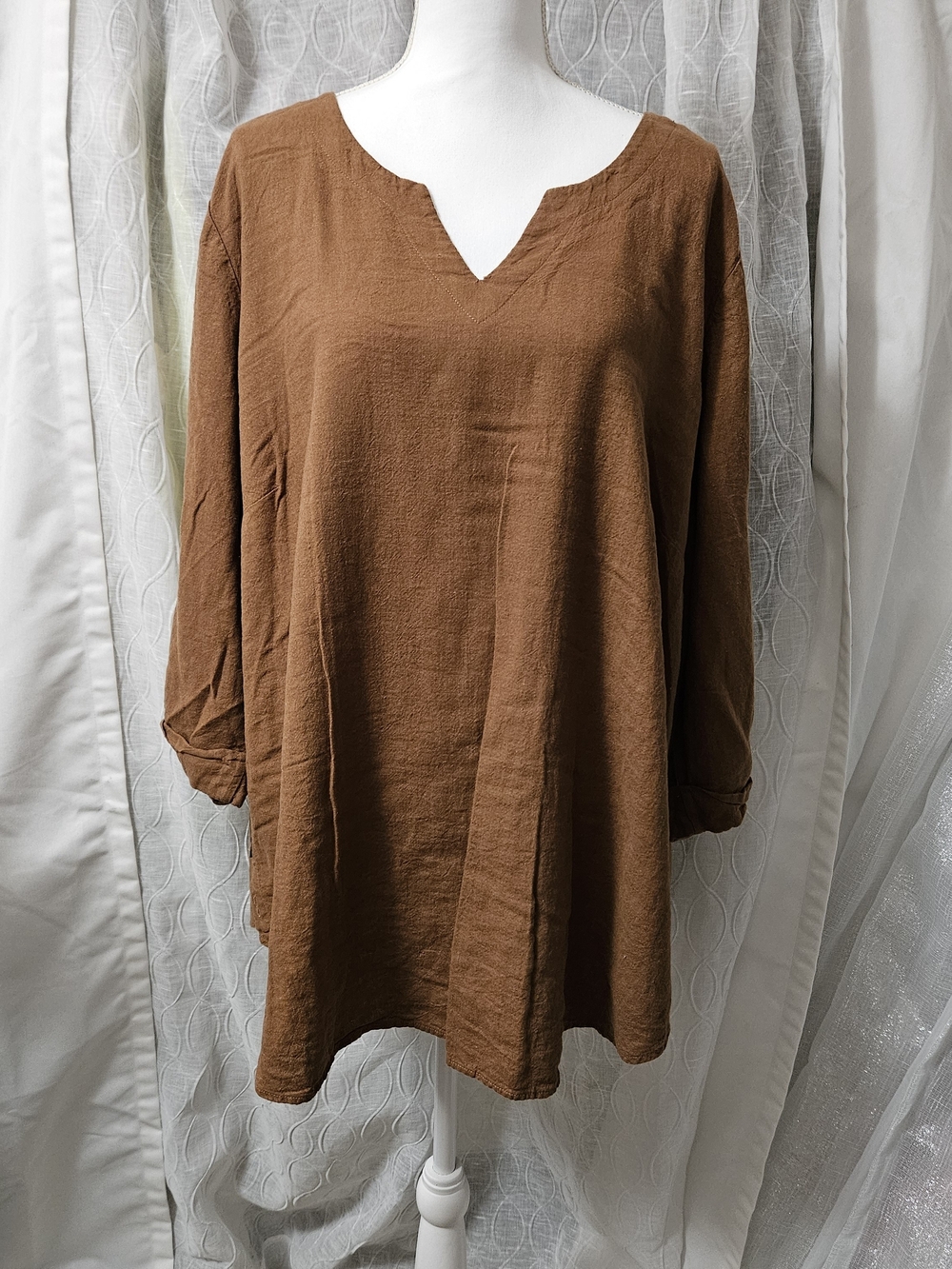 Susan Graver Pure Collection Brown Relaxed V-Notch Tunic